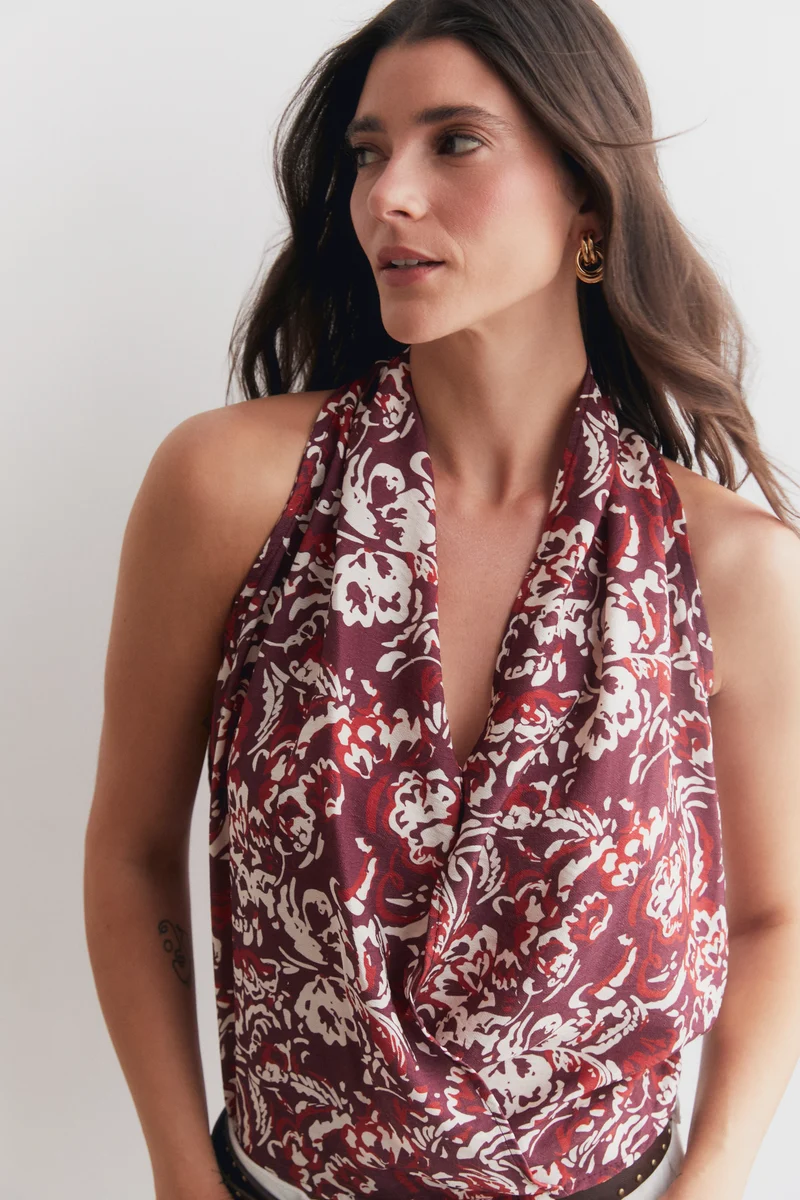Top cruzado estampado berenjena