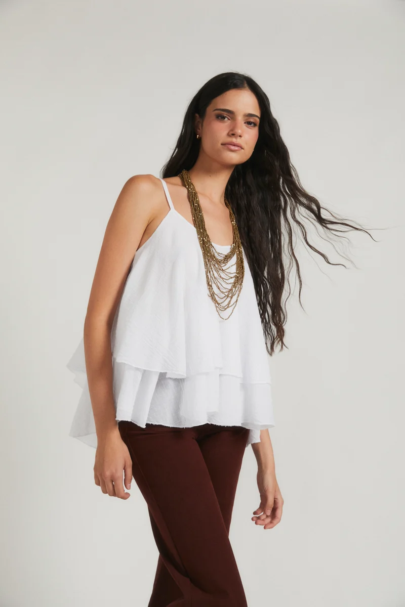 Top de tirantes con doble volante blanco