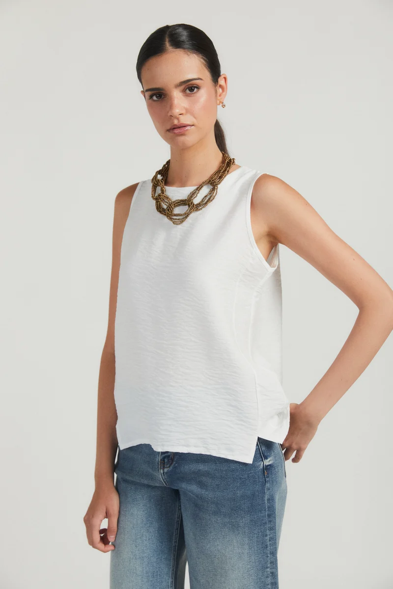 Top cuello redondo blanco