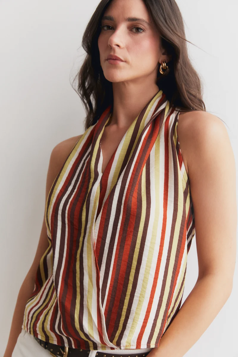 Top cruzado estampado rayas teja