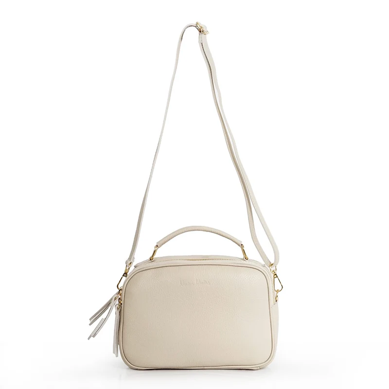 Bolso de bandolera de piel con asa de mano doble cremallera Beige Elsa