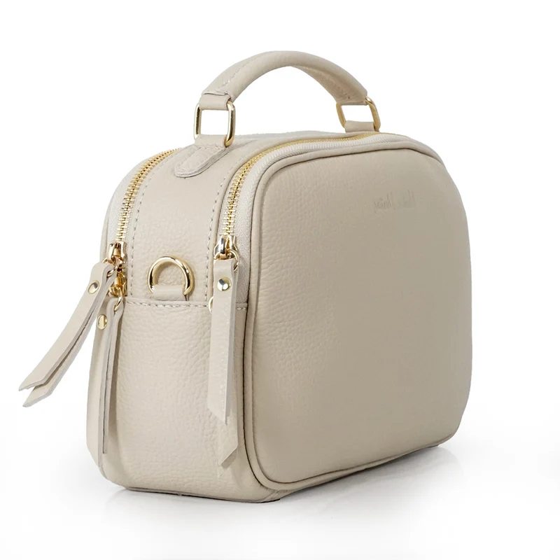 Bolso de bandolera de piel con asa de mano doble cremallera Beige Elsa