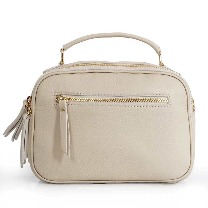 Bolso de bandolera de piel con asa de mano doble cremallera Beige Elsa