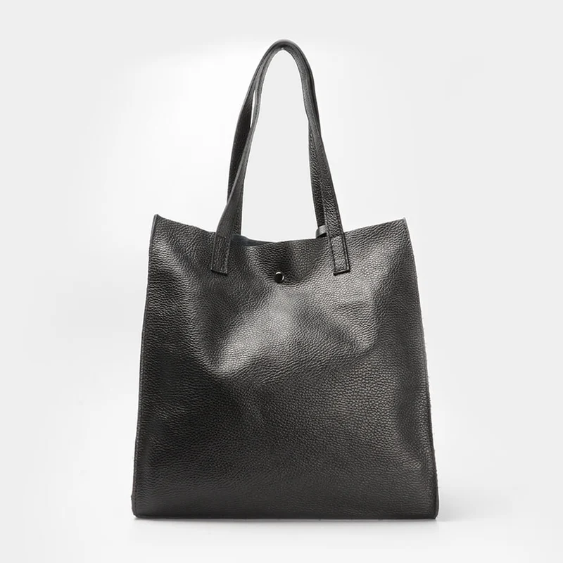 Bolso tote de piel liso de mujer negro Stella