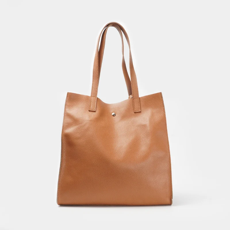 Bolso tote de piel liso de mujer marrón Stella