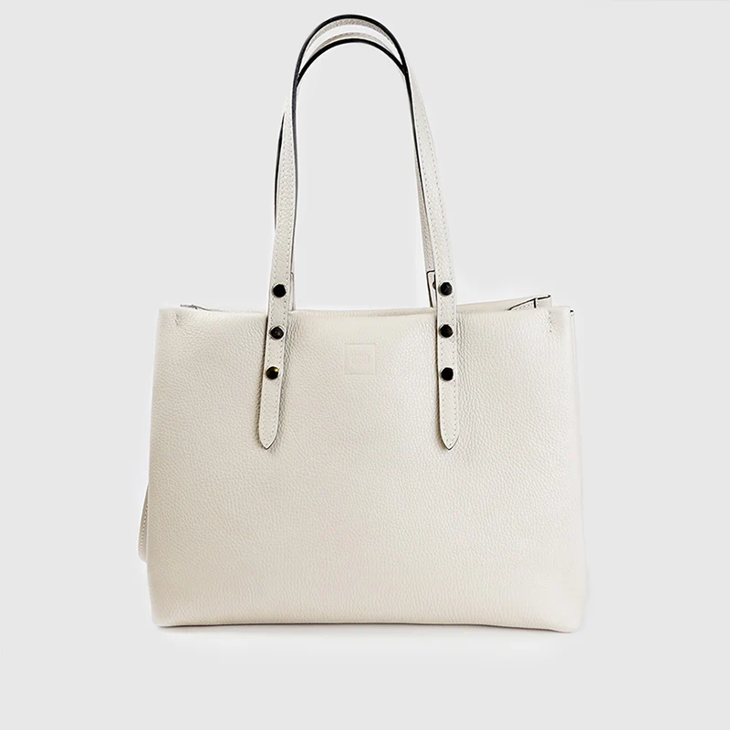 Bolso shopper tote de piel beige Hayley