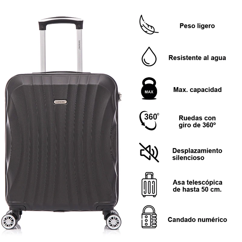 Raykong Maleta Cabina ABS 55x40x20cm (44L) - 20 Pulgadas Negro - Waves