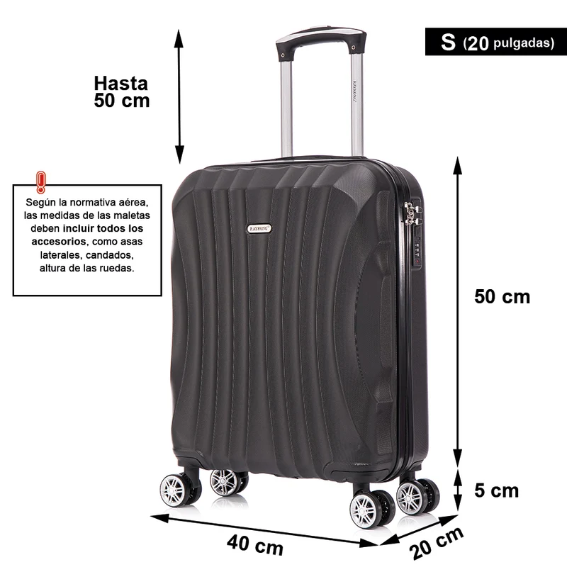 Raykong Maleta Cabina ABS 55x40x20cm (44L) - 20 Pulgadas Negro - Waves