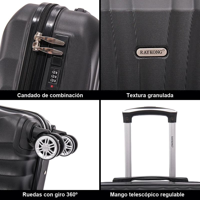 Raykong Maleta Cabina ABS 55x40x20cm (44L) - 20 Pulgadas Negro - Waves