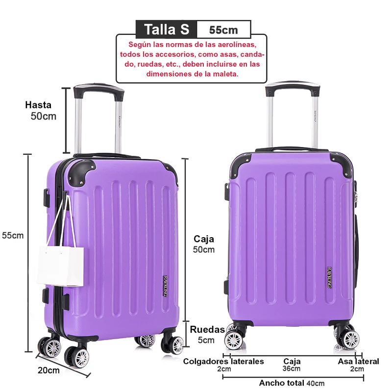 Maleta Cabina ABS 55x40x20cm 44L - 20 Pulgadas Morado - Marina