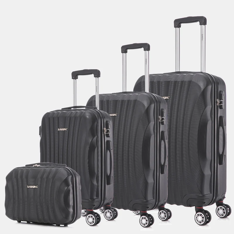 Raykong Conjunto de maletas de viaje de 4 piezas Neceser(29cm)/55cm/68cm/78cm ABS Waves - Negro