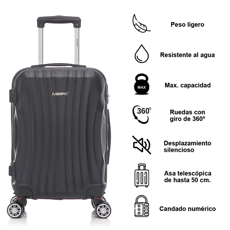 Raykong Conjunto de maletas de viaje de 4 piezas Neceser(29cm)/55cm/68cm/78cm ABS Waves - Negro