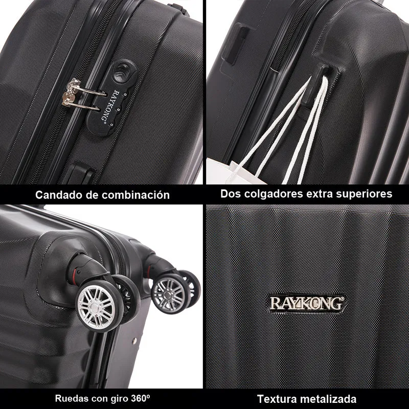 Raykong Conjunto de maletas de viaje de 4 piezas Neceser(29cm)/55cm/68cm/78cm ABS Waves - Negro