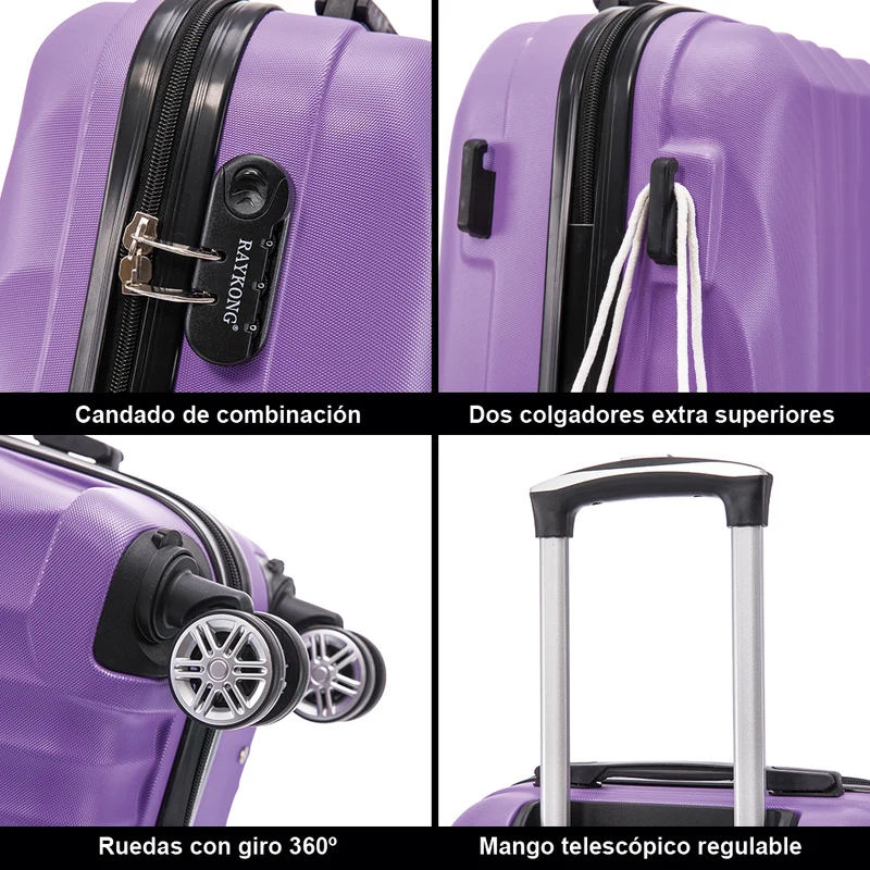 Raykong Conjunto de maletas de viaje de 4 piezas Neceser(29cm)/55cm/68cm/78cm ABS Waves - Morada