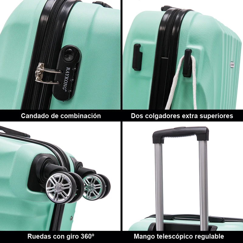Raykong Conjunto de maletas de viaje de 4 piezas Neceser(29cm)/55cm/68cm/78cm ABS Waves - Menta