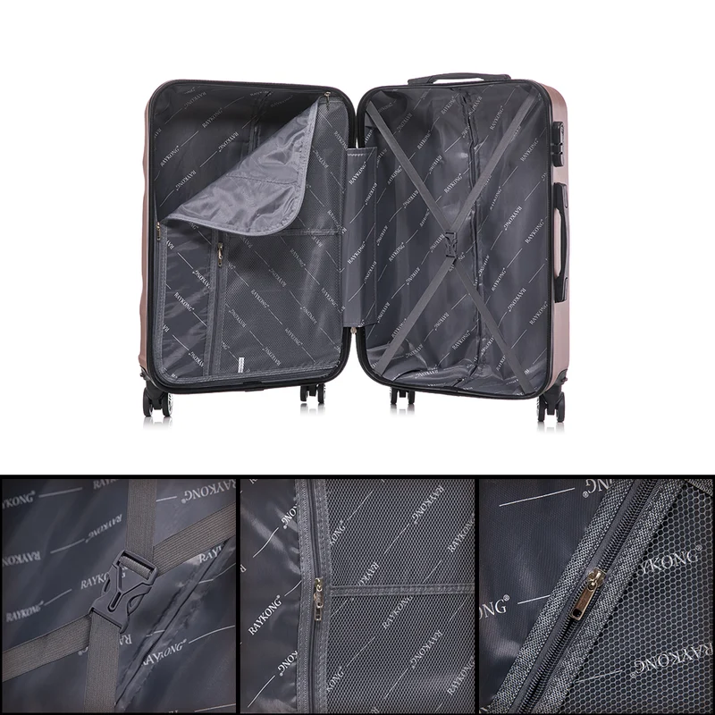Raykong Conjunto de maletas de viaje de 4 piezas Neceser(29cm)/55cm/68cm/78cm ABS Waves - RosaDorada