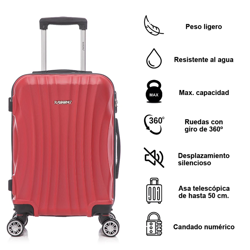 Raykong Conjunto de maletas de viaje de 4 piezas Neceser(29cm)/55cm/68cm/78cm ABS Waves - Rojo