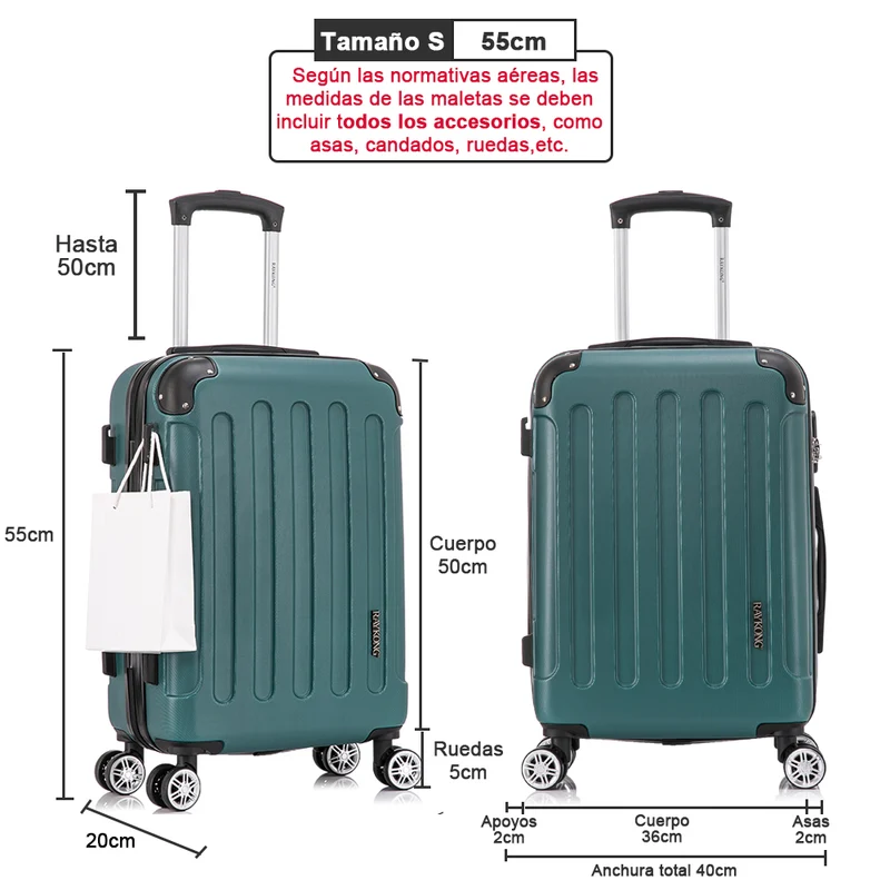 Maleta Cabina ABS 55x40x20cm (40L) - 20 Pulgadas Verde - Marina