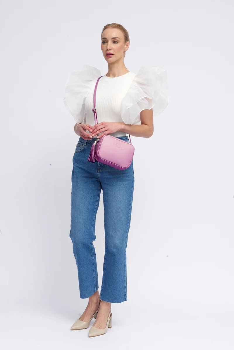 Bolso de bandolera piel con pompón Cristin Primavera Lila