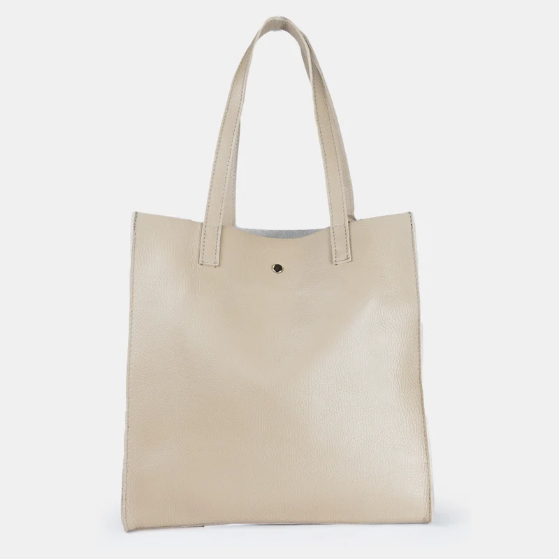Bolso tote de piel liso de mujer beige Stella