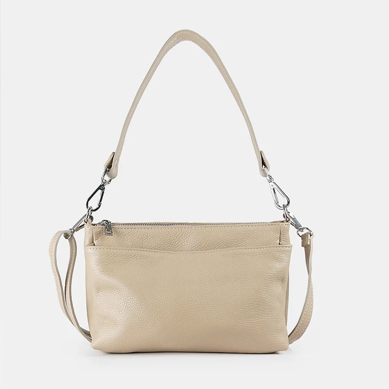 Bolso bandolera de piel para mujer con asa corta khaki Martina