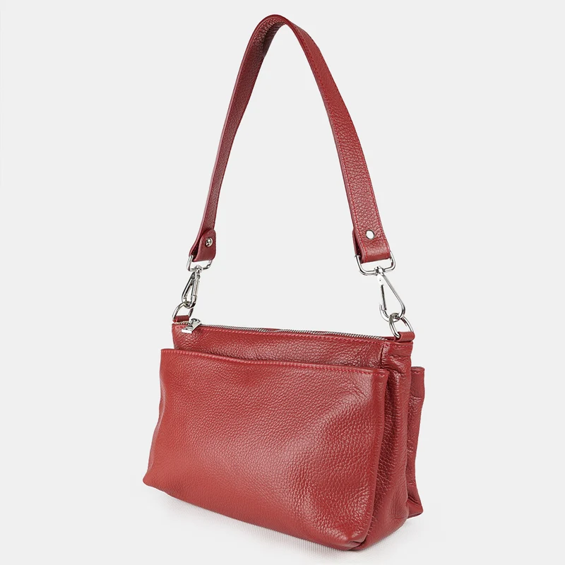 Bolso bandolera de piel para mujer con asa corta burdeos Martina