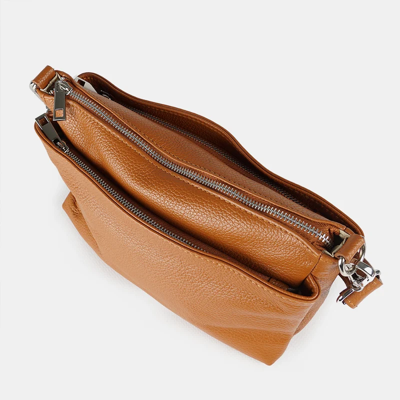 Bolso bandolera de piel para mujer con asa corta marrón Martina