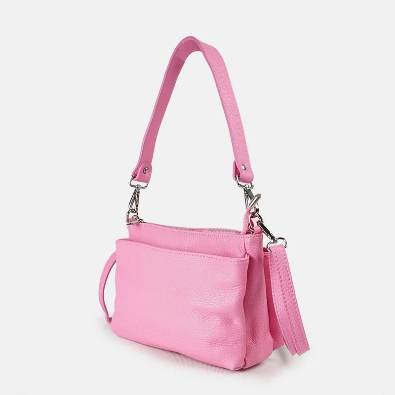 Bolso bandolera de piel para mujer con asa corta fucsia Martina