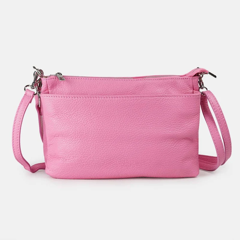 Bolso bandolera de piel para mujer con asa corta fucsia Martina