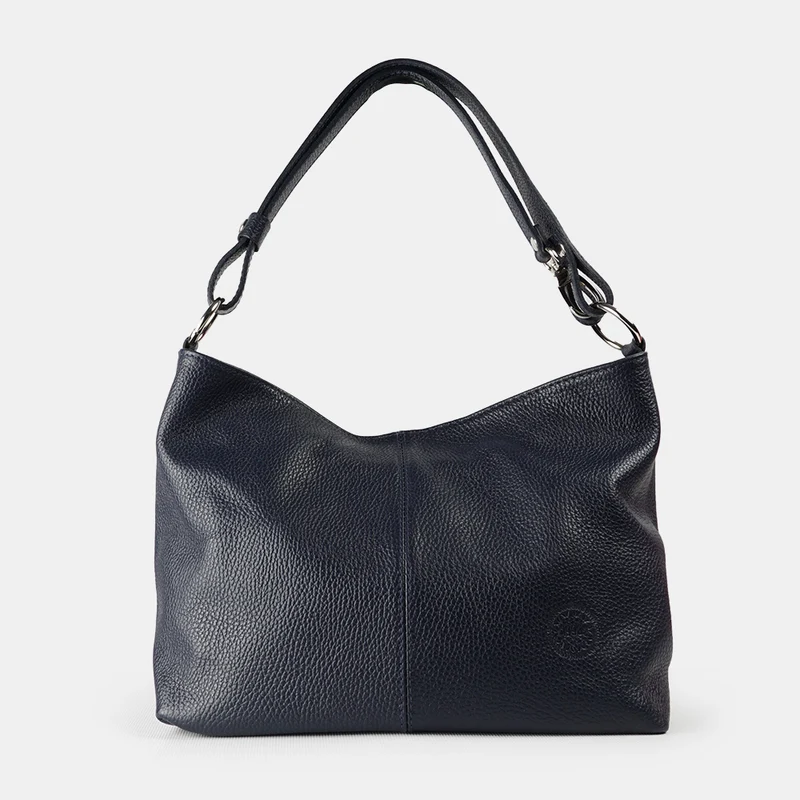 Bolso de hombro para mujer de piel con bandolera extensible azul marino Mara