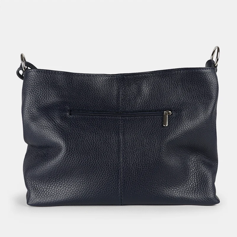 Bolso de hombro para mujer de piel con bandolera extensible azul marino Mara