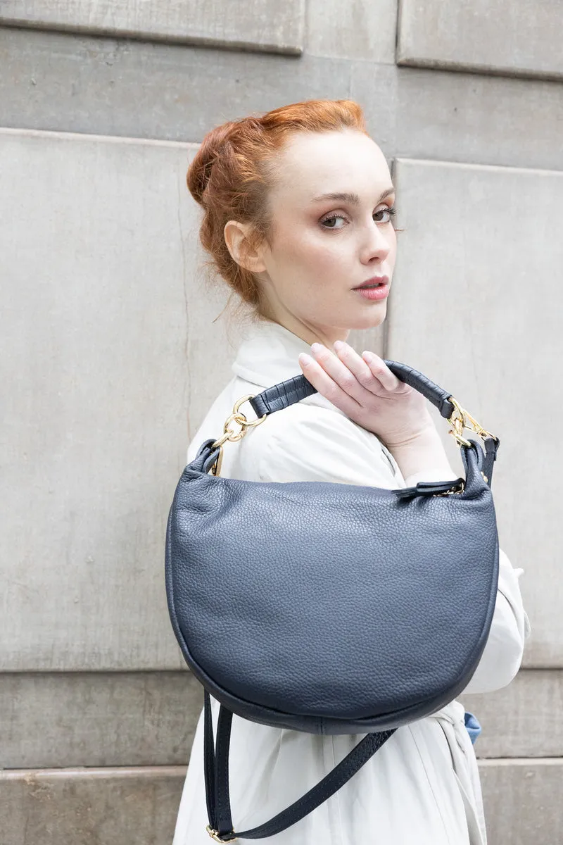 Bolso bandolera de piel para mujer con asa corta azul marino Noa