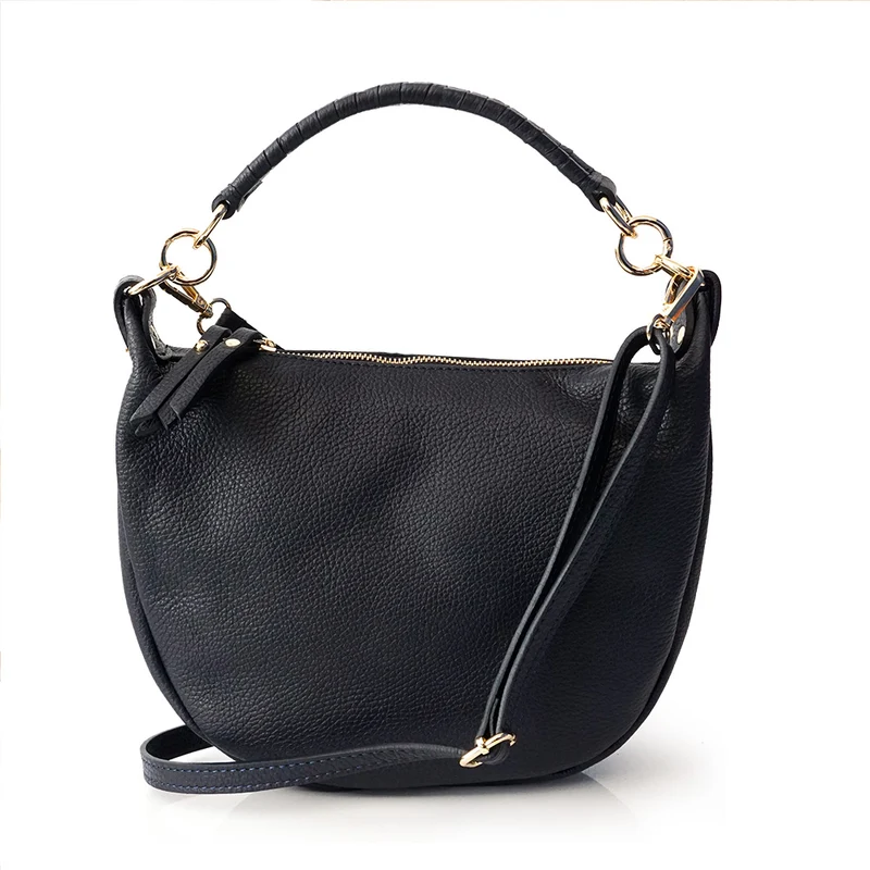 Bolso bandolera de piel para mujer con asa corta azul marino Noa