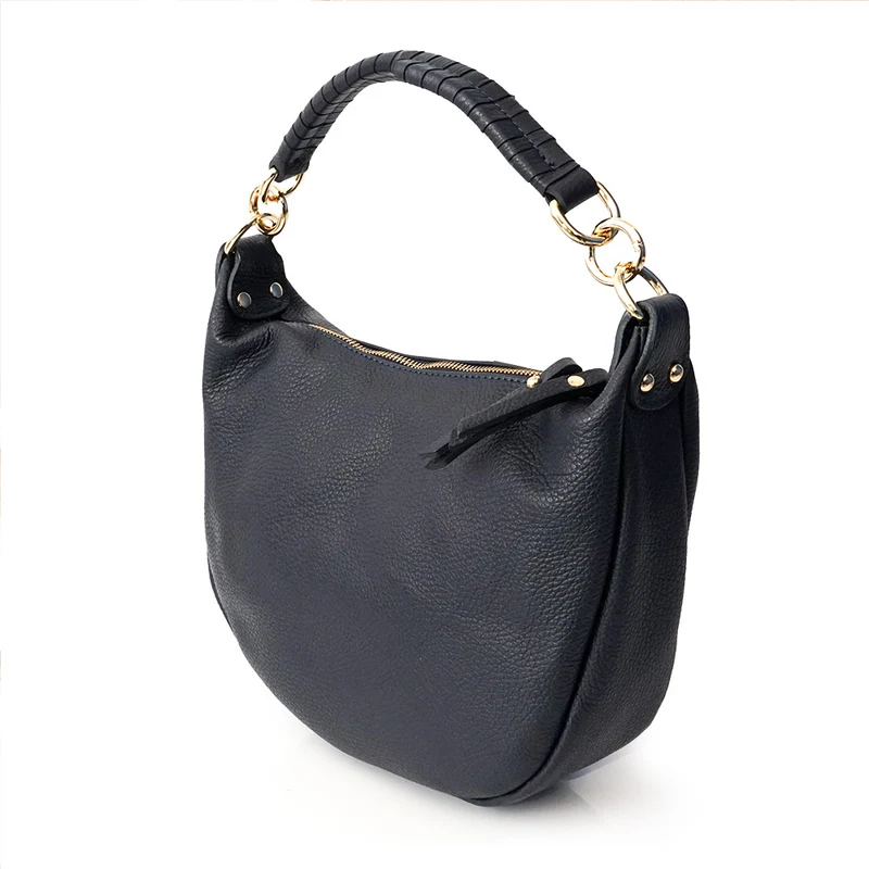 Bolso bandolera de piel para mujer con asa corta azul marino Noa