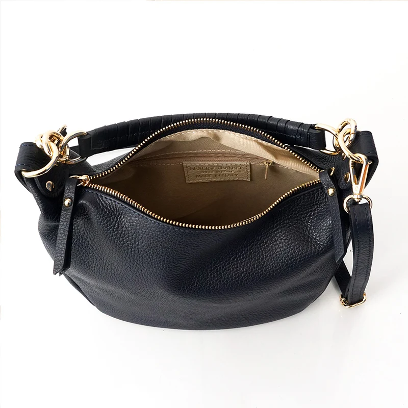 Bolso bandolera de piel para mujer con asa corta azul marino Noa