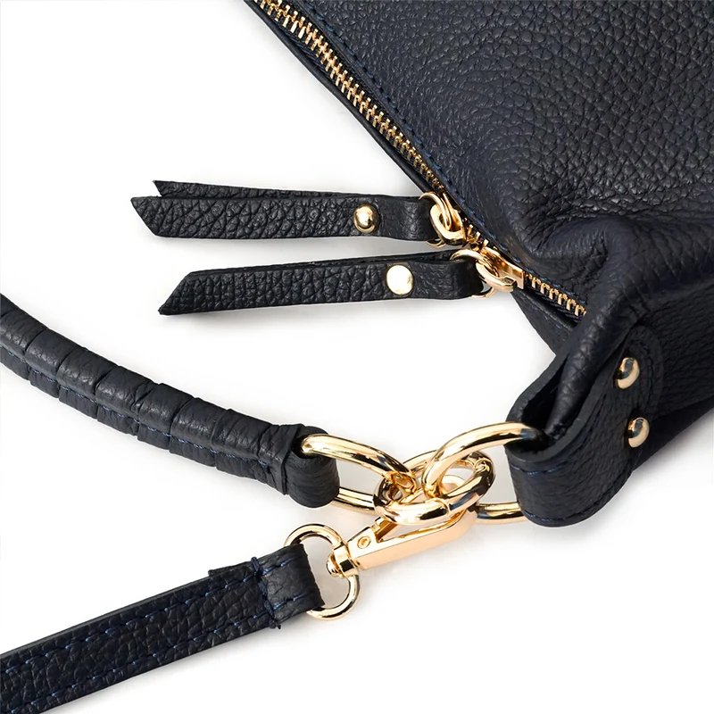 Bolso bandolera de piel para mujer con asa corta azul marino Noa