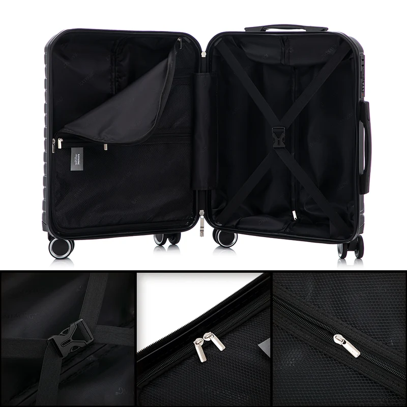 Conjunto de 3 Maletas|Neceser 29x35x16.50cm|Maleta Cabina ABS+PC 55x40x20cm|Mediana Expandible 20kg-23kg - 66x45x27.50-30cm | Negro