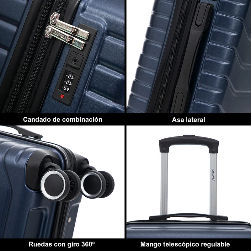 Conjunto de 3 Maletas|Neceser 29x35x16.50cm|Maleta Cabina ABS+PC 55x40x20cm|Mediana Expandible 20kg-23kg - 66x45x27.50-30cm | AzulMarino