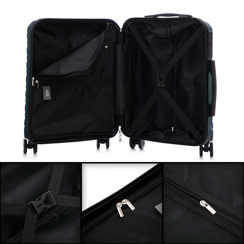 Conjunto de 4 Maletas ABS+PC|Neceser 29cm|Cabina 55x40x20cm|Mediana Expandible 20kg-23kg - 66x45x27.50-30cm|Grande Expandible 23kg-25kg - 75x49x31-33.50cm | Verde