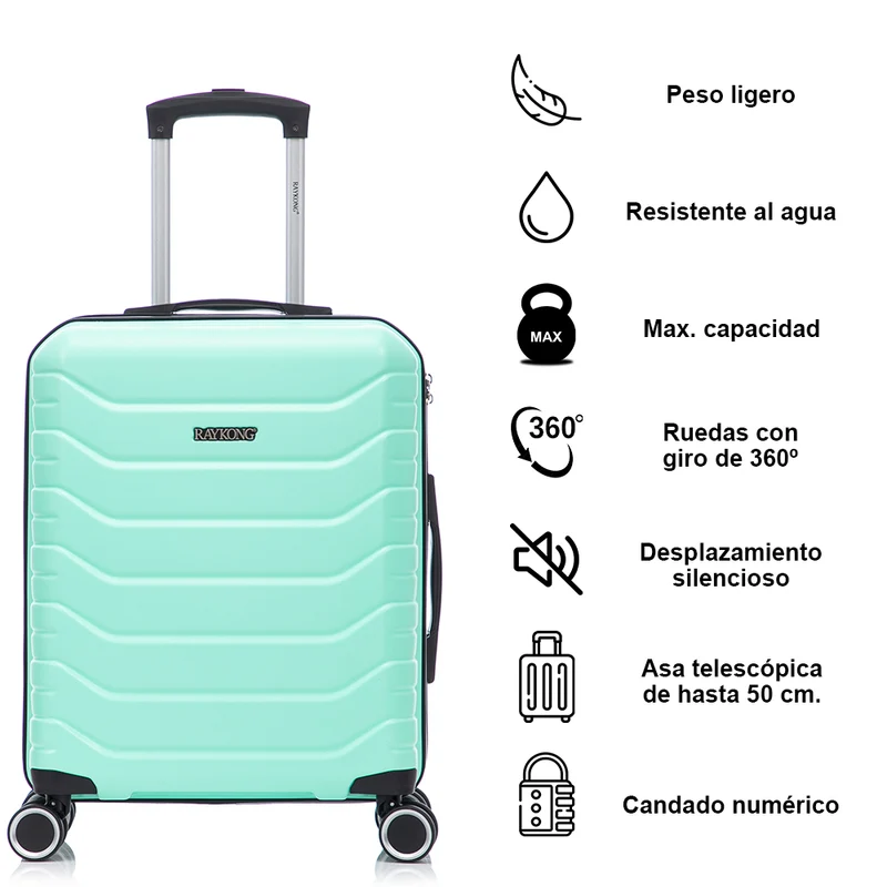 Conjunto de 4 Maletas ABS+PC|Neceser 29cm|Cabina 55x40x20cm|Mediana Expandible 20kg-23kg - 66x45x27.50-30cm|Grande Expandible 23kg-25kg - 75x49x31-33.50cm | Menta