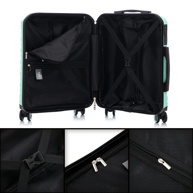 Conjunto de 4 Maletas ABS+PC|Neceser 29cm|Cabina 55x40x20cm|Mediana Expandible 20kg-23kg - 66x45x27.50-30cm|Grande Expandible 23kg-25kg - 75x49x31-33.50cm | Menta
