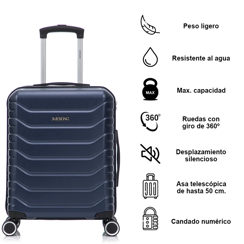 Conjunto de 4 Maletas ABS+PC|Neceser 29cm|Cabina 55x40x20cm|Mediana Expandible 20kg-23kg - 66x45x27.50-30cm|Grande Expandible 23kg-25kg - 75x49x31-33.50cm | AzulMarino
