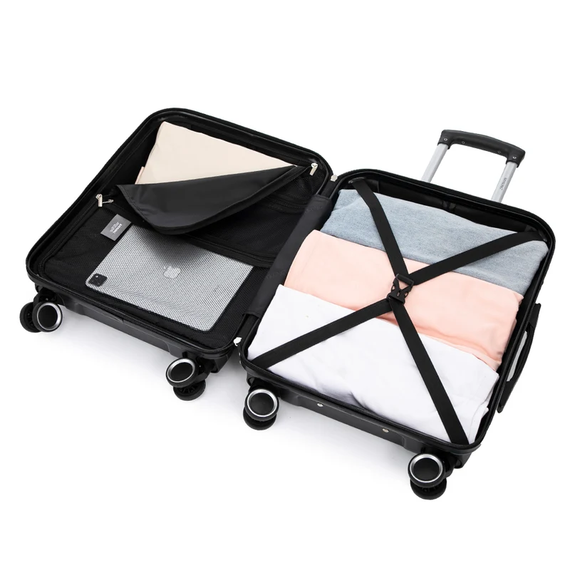 Conjunto de 4 Maletas ABS+PC|Neceser 29cm|Cabina 55x40x20cm|Mediana Expandible 20kg-23kg - 66x45x27.50-30cm|Grande Expandible 23kg-25kg - 75x49x31-33.50cm | Negro