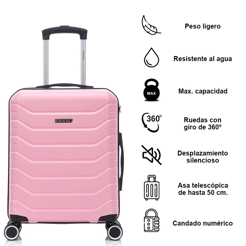 Conjunto de 4 Maletas ABS+PC|Neceser 29cm|Cabina 55x40x20cm|Mediana Expandible 20kg-23kg - 66x45x27.50-30cm|Grande Expandible 23kg-25kg - 75x49x31-33.50cm | RosaClaro