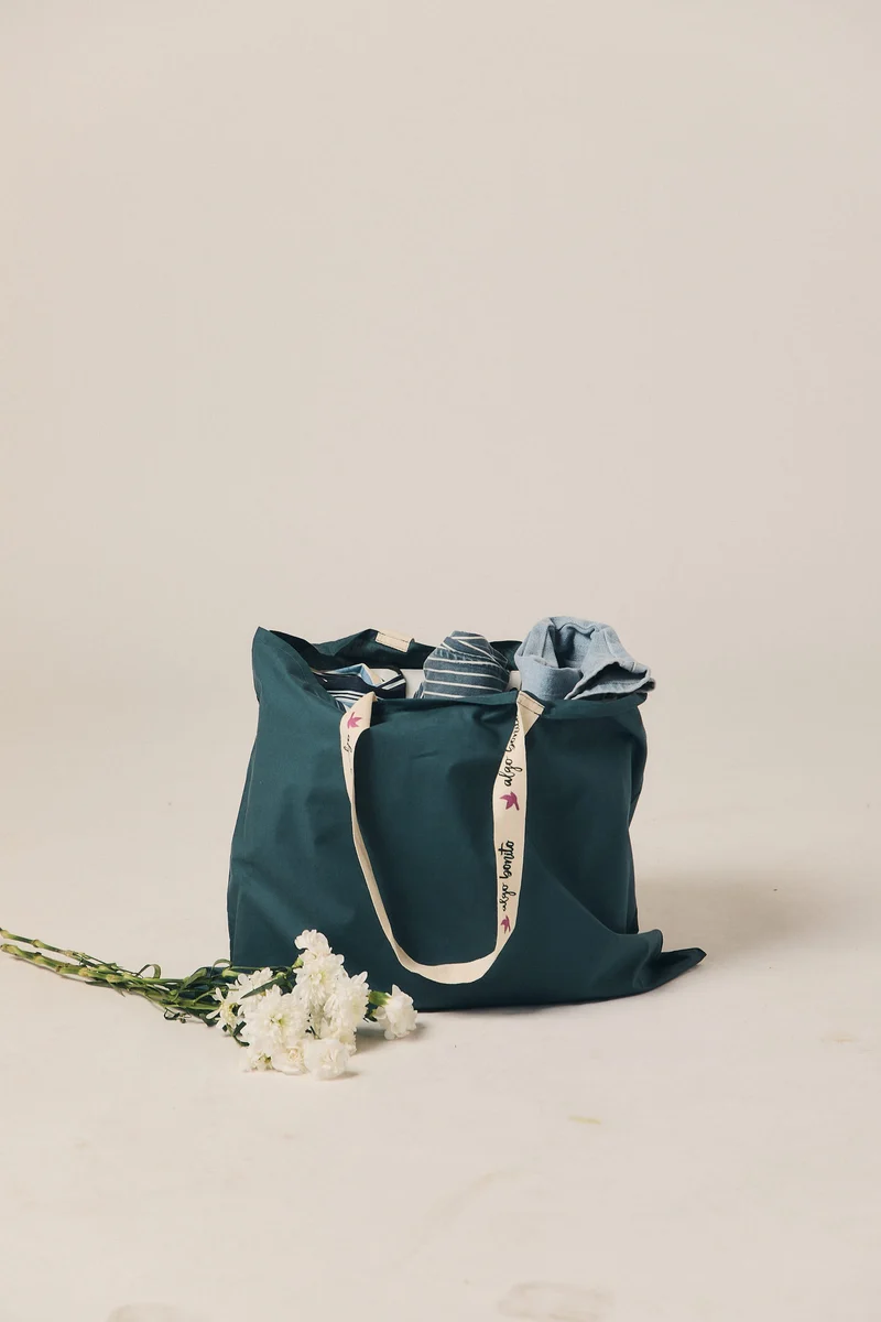 Tote bag algodón reciclado turquesa