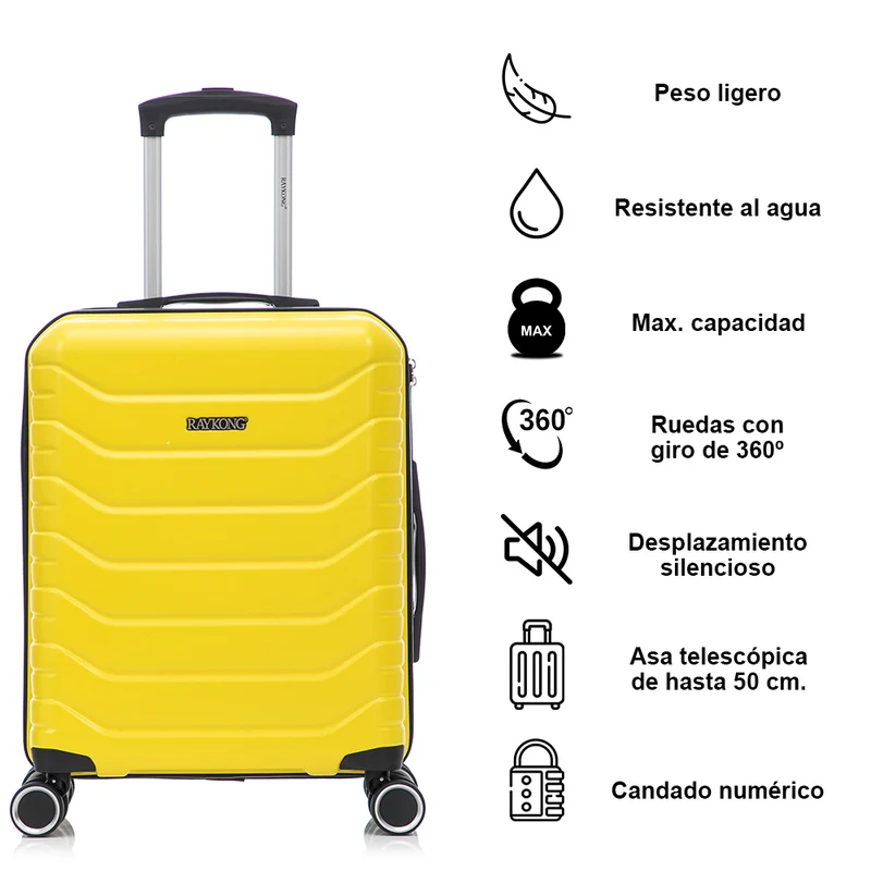 Conjunto de 4 Maletas ABS+PC|Neceser 29cm|Cabina 55x40x20cm|Mediana Expandible 20kg-23kg - 66x45x27.50-30cm|Grande Expandible 23kg-25kg - 75x49x31-33.50cm | Amarillo