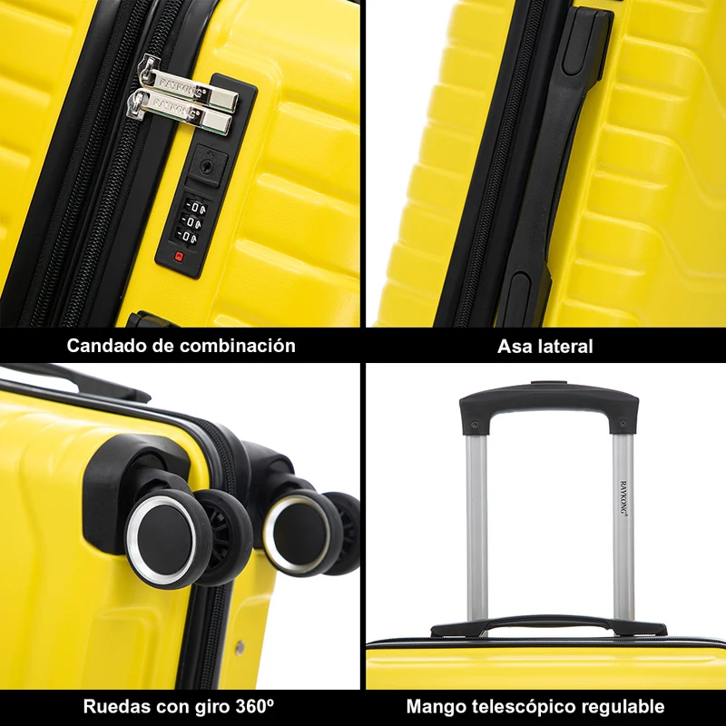 Conjunto de 4 Maletas ABS+PC|Neceser 29cm|Cabina 55x40x20cm|Mediana Expandible 20kg-23kg - 66x45x27.50-30cm|Grande Expandible 23kg-25kg - 75x49x31-33.50cm | Amarillo