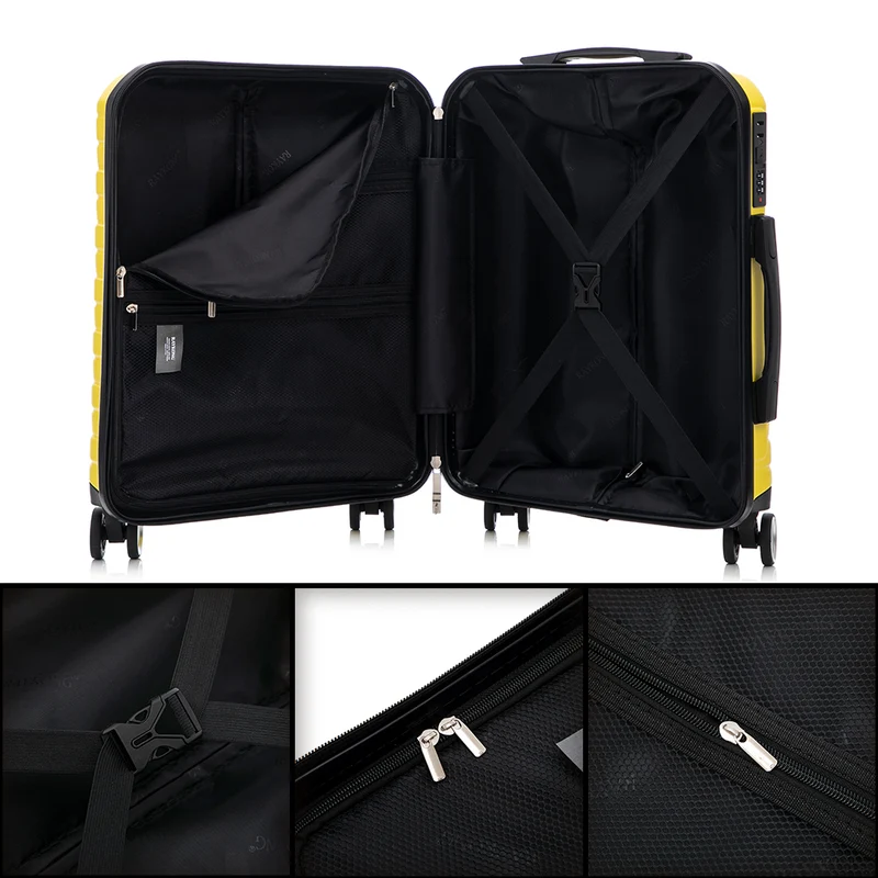 Conjunto de 4 Maletas ABS+PC|Neceser 29cm|Cabina 55x40x20cm|Mediana Expandible 20kg-23kg - 66x45x27.50-30cm|Grande Expandible 23kg-25kg - 75x49x31-33.50cm | Amarillo
