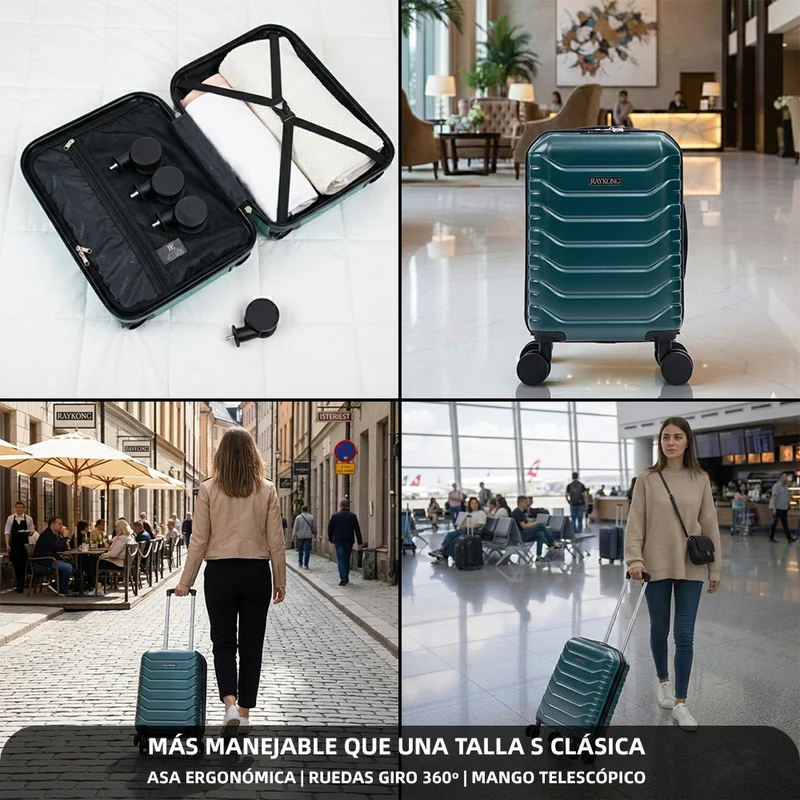 Maleta de Cabina ABS 40x30x20(24L)| Capacidad Máxima| Equipaje de Mano con Ruedas Desmontables para Ryanair | Vueling | EasyJet - Verde