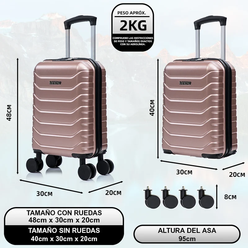Maleta de Cabina ABS 40x30x20(24L)| Capacidad Máxima| Equipaje de Mano con Ruedas Desmontables para Ryanair | Vueling | EasyJet - Rosa Dorado